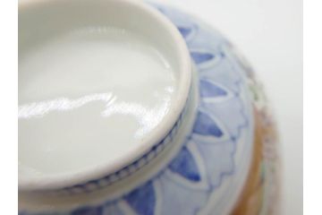 江戸期　古伊万里　金彩　色絵　約12cm　3.8寸　一つ一つ丁寧に絵付けされた豪華な蓋付き茶碗3客セット(獅子、松竹、和食器、三寸八分)(R-070416)