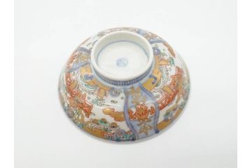 江戸期　古伊万里　金彩　色絵　約12cm　3.8寸　一つ一つ丁寧に絵付けされた豪華な蓋付き茶碗3客セット(獅子、松竹、和食器、三寸八分)(R-070416)
