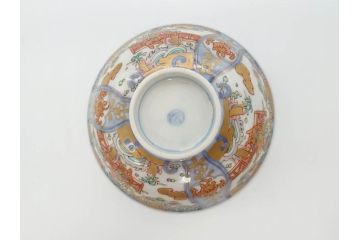 江戸期　古伊万里　金彩　色絵　約12cm　3.8寸　一つ一つ丁寧に絵付けされた豪華な蓋付き茶碗3客セット(獅子、松竹、和食器、三寸八分)(R-070416)