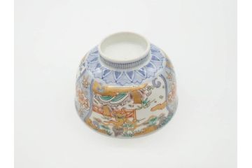 江戸期　古伊万里　金彩　色絵　約12cm　3.8寸　一つ一つ丁寧に絵付けされた豪華な蓋付き茶碗3客セット(獅子、松竹、和食器、三寸八分)(R-070417)