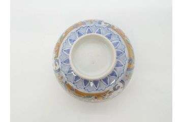 江戸期　古伊万里　金彩　色絵　約12cm　3.8寸　一つ一つ丁寧に絵付けされた豪華な蓋付き茶碗3客セット(獅子、松竹、和食器、三寸八分)(R-070417)
