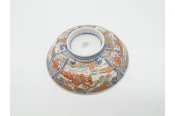 江戸期　古伊万里　金彩　色絵　約12cm　3.8寸　一つ一つ丁寧に絵付けされた豪華な蓋付き茶碗3客セット(獅子、松竹、和食器、三寸八分)(R-070417)
