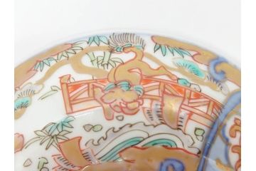 江戸期　古伊万里　金彩　色絵　約12cm　3.8寸　一つ一つ丁寧に絵付けされた豪華な蓋付き茶碗3客セット(獅子、松竹、和食器、三寸八分)(R-070417)