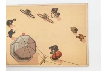 東京図案印刷社製　H・Kサイン　「飛行機から」　上空より見た街景図　絵ハガキ7枚セット(葉書き、はがき)(R-070418)