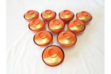 金蒔絵　木製　鷲　鯉　縁起の良い色合いが目を惹く吸物椀10客セット(漆器、お椀、和食器、山)(R-070422)