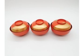 金蒔絵　木製　鷲　鯉　縁起の良い色合いが目を惹く吸物椀10客セット(漆器、お椀、和食器、山)(R-070422)
