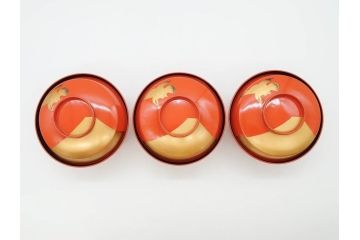 金蒔絵　木製　鷲　鯉　縁起の良い色合いが目を惹く吸物椀10客セット(漆器、お椀、和食器、山)(R-070422)
