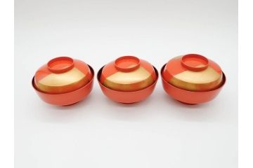 金蒔絵　木製　鷲　鯉　縁起の良い色合いが目を惹く吸物椀10客セット(漆器、お椀、和食器、山)(R-070422)