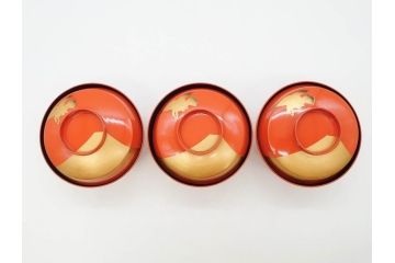 金蒔絵　木製　鷲　鯉　縁起の良い色合いが目を惹く吸物椀10客セット(漆器、お椀、和食器、山)(R-070422)
