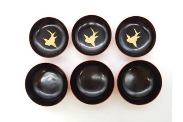金蒔絵　木製　鷲　鯉　縁起の良い色合いが目を惹く吸物椀10客セット(漆器、お椀、和食器、山)(R-070422)
