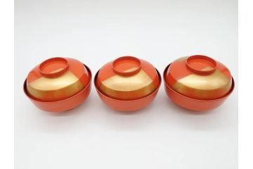 金蒔絵　木製　鷲　鯉　縁起の良い色合いが目を惹く吸物椀10客セット(漆器、お椀、和食器、山)(R-070422)