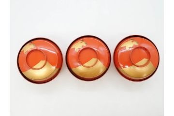 金蒔絵　木製　鷲　鯉　縁起の良い色合いが目を惹く吸物椀10客セット(漆器、お椀、和食器、山)(R-070422)