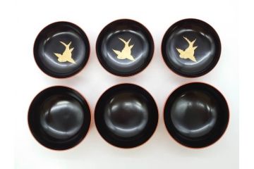 金蒔絵　木製　鷲　鯉　縁起の良い色合いが目を惹く吸物椀10客セット(漆器、お椀、和食器、山)(R-070422)