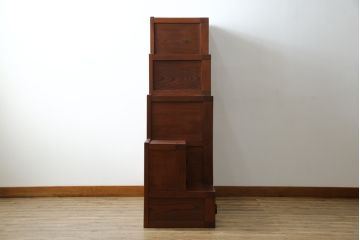 和製ビンテージ　高級工芸家具　総欅(ケヤキ)材　古金具リメイク　職人手作り　小振りな階段箪笥(階段タンス、収納たんす、和箪笥、時代箪笥、引き出し、ヴィンテージ)(R-070433)