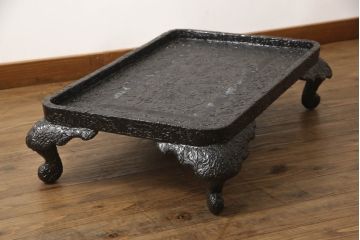 時代物　黒漆　龍図　花台(彫刻、乾漆(かんしつ)、唐物?、中国?、お膳、飾り台)(R-070434)