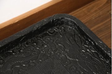 時代物　黒漆　龍図　花台(彫刻、乾漆(かんしつ)、唐物?、中国?、お膳、飾り台)(R-070434)