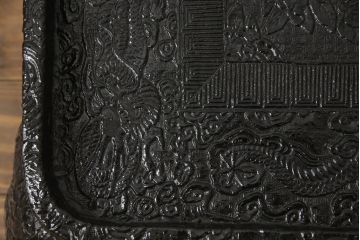 時代物　黒漆　龍図　花台(彫刻、乾漆(かんしつ)、唐物?、中国?、お膳、飾り台)(R-070434)