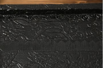 時代物　黒漆　龍図　花台(彫刻、乾漆(かんしつ)、唐物?、中国?、お膳、飾り台)(R-070434)