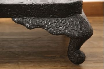 時代物　黒漆　龍図　花台(彫刻、乾漆(かんしつ)、唐物?、中国?、お膳、飾り台)(R-070434)