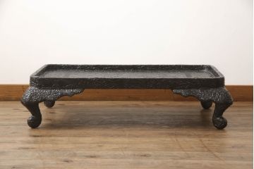 時代物　黒漆　龍図　花台(彫刻、乾漆(かんしつ)、唐物?、中国?、お膳、飾り台)(R-070434)