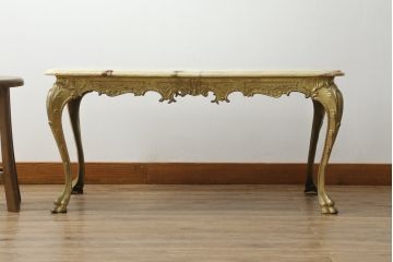 イタリアビンテージ　天板大理石　高級感ある佇まいが魅力的なセンターテーブル(リビングテーブル、ローテーブル、ヴィンテージ)(R-070436)