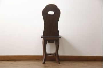 中古　軽井沢彫り　シックな色合いと優美な曲線デザインが魅力のチェア(板座チェア、ダイニングチェア、イス、椅子)(R-070440)