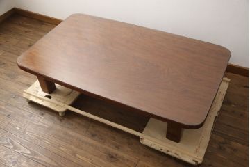 和製ビンテージ　花梨(カリン)材　ガラス天板付き　和モダンデザインのシンプルな1枚板座卓(ローテーブル、リビングテーブル、センターテーブル、一枚板、ヴィンテージ)(R-070444)