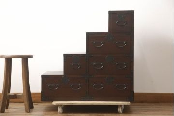 中古　青木産業製　上質な和の雰囲気香る階段箪笥(江戸整理タンス、階段タンス、収納箪笥、和タンス、引き出し)(R-070449)