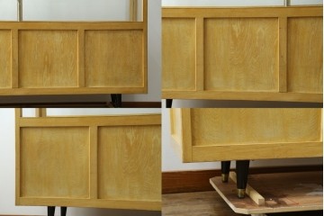 和製ビンテージ　美品　昭和レトロ　ナラ(楢)材の大振りな薄型ガラスケース　(R-070461)