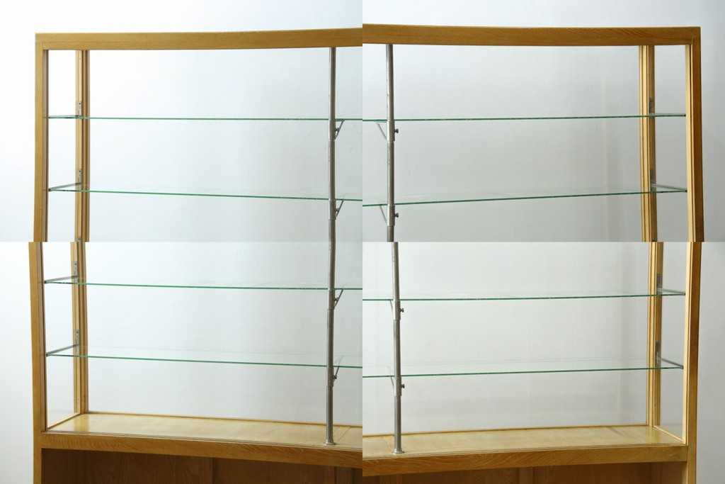 和製ビンテージ　美品　昭和レトロ　ナラ(楢)材の大振りな薄型ガラスケース　(R-070461)