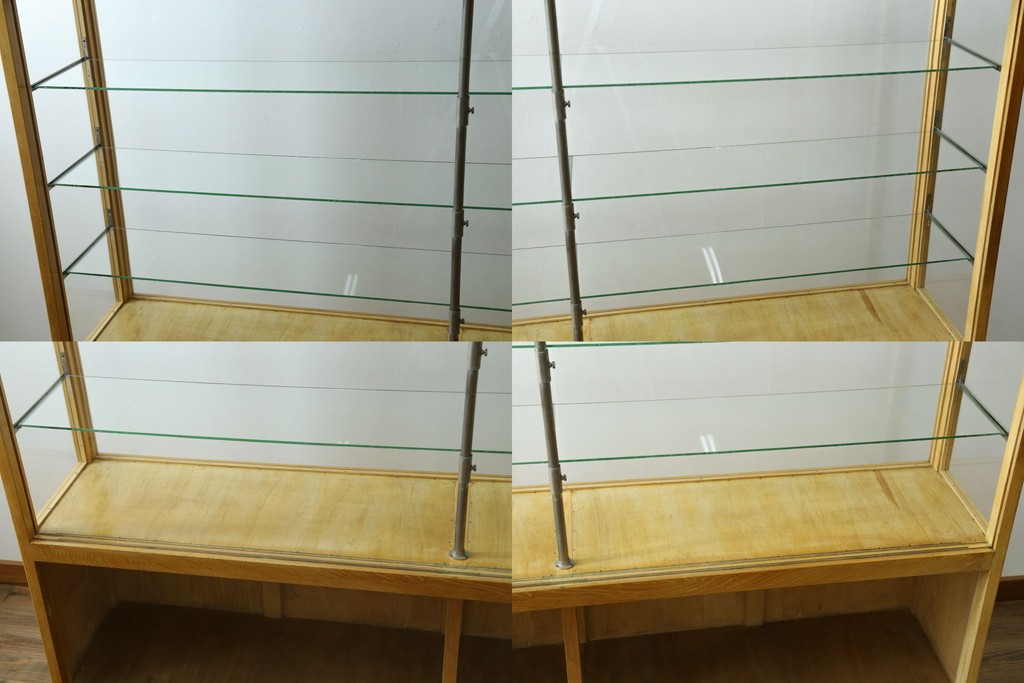 和製ビンテージ　美品　昭和レトロ　ナラ(楢)材の大振りな薄型ガラスケース　(R-070461)