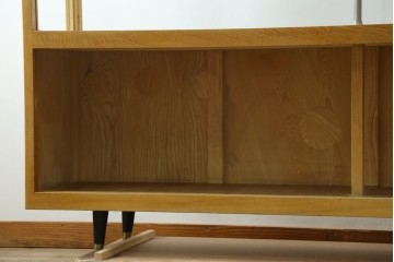 和製ビンテージ　美品　昭和レトロ　ナラ(楢)材の大振りな薄型ガラスケース　(R-070461)