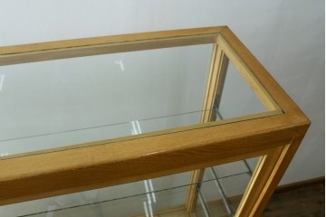 和製ビンテージ　美品　昭和レトロ　ナラ(楢)材の大振りな薄型ガラスケース　(R-070461)