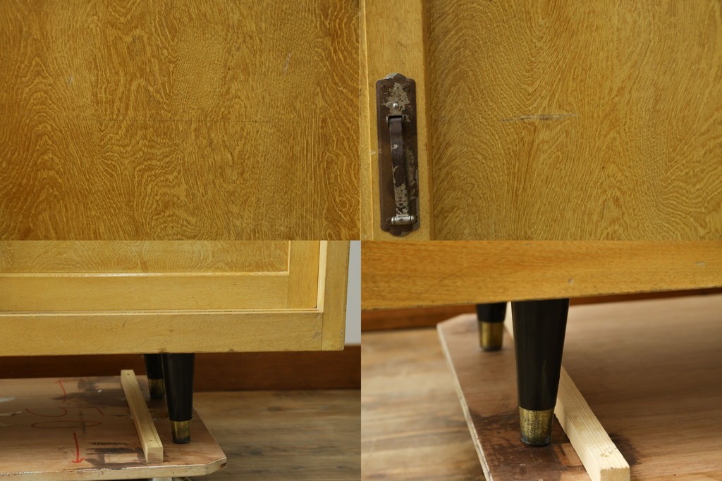 和製ビンテージ　美品　昭和レトロ　ナラ(楢)材の大振りな薄型ガラスケース　(R-070461)