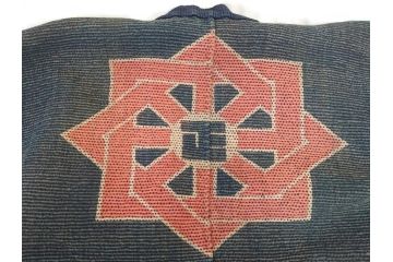 明治期　刺し子　半纏&頭巾セット(刺子、古布、消防、火消、帽子)(R-070477)