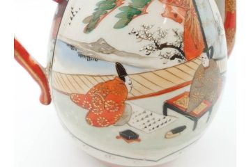 明治期　九谷上出造　九谷焼　細やかな意匠が施された水差(ティーポット、水指し、茶道具、和食器、共箱付き)(R-070478)