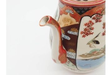 明治期　九谷上出造　九谷焼　細やかな意匠が施された水差(ティーポット、水指し、茶道具、和食器、共箱付き)(R-070478)