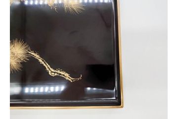 金蒔絵　木製　繊細に描かれた松の沈金が美しいお膳10枚セット(漆器、お盆、和食器)(R-070484)