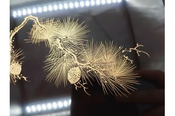 金蒔絵　木製　繊細に描かれた松の沈金が美しいお膳10枚セット(漆器、お盆、和食器)(R-070484)