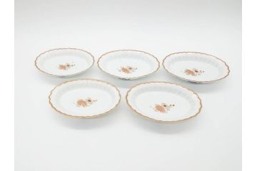 明治期　伊万里　約17cm　5.4寸　シンプルながら可愛らしい雰囲気溢れる変形皿5枚セット(和食器、和皿、花、五寸四分)(R-070486)