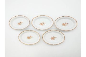明治期　伊万里　約17cm　5.4寸　シンプルながら可愛らしい雰囲気溢れる変形皿5枚セット(和食器、和皿、花、五寸四分)(R-070486)