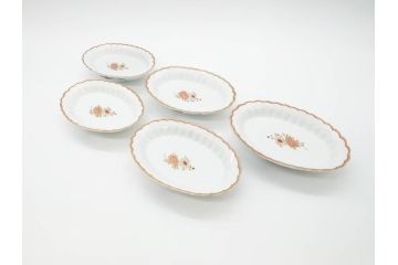 明治期　伊万里　約17cm　5.4寸　シンプルながら可愛らしい雰囲気溢れる変形皿5枚セット(和食器、和皿、花、五寸四分)(R-070487)