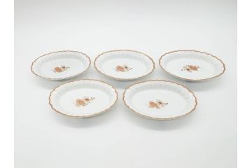 明治期　伊万里　約17cm　5.4寸　シンプルながら可愛らしい雰囲気溢れる変形皿5枚セット(和食器、和皿、花、五寸四分)(R-070487)