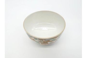 幕末〜明治期　伊万里　金彩　約13cm　4.3寸　華やかな色絵が食卓に彩を与える蓋付き茶碗3客セット(獅子、松竹、和食器、四寸三分)(R-070488)