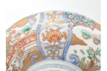 幕末〜明治期　伊万里　金彩　約14cm　4.4寸　華やかな色絵が食卓に彩を与える蓋付き茶碗3客セット(獅子、松竹、和食器、四寸四分)(R-070489)