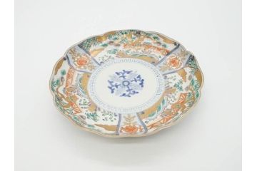 幕末期　伊万里　色絵　染付　約22cm　7寸　煌びやかな金彩が魅力的な中皿3枚セット(獅子、松竹、和食器、七寸)(R-070490)