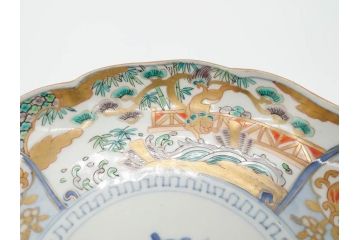幕末期　伊万里　色絵　染付　約22cm　7寸　煌びやかな金彩が魅力的な中皿3枚セット(獅子、松竹、和食器、七寸)(R-070490)