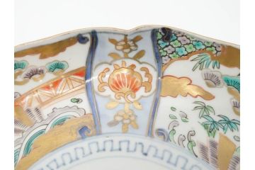 幕末期　伊万里　色絵　染付　約22cm　7寸　煌びやかな金彩が魅力的な中皿3枚セット(獅子、松竹、和食器、七寸)(R-070490)