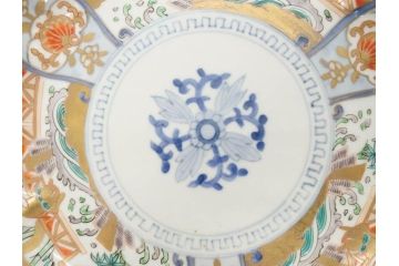幕末期　伊万里　色絵　染付　約22cm　7寸　煌びやかな金彩が魅力的な中皿3枚セット(獅子、松竹、和食器、七寸)(R-070490)