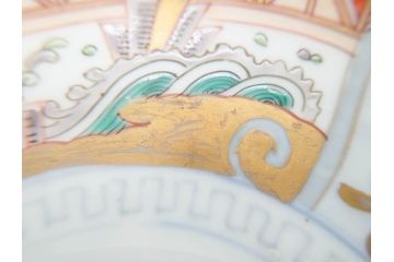 幕末期　伊万里　色絵　染付　約22cm　7寸　煌びやかな金彩が魅力的な中皿3枚セット(獅子、松竹、和食器、七寸)(R-070490)